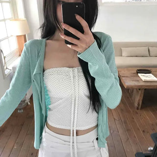 Manon Strap Button Ribbed Cardigan