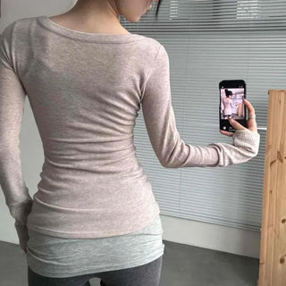 Slim Fit Plain Button Henley Neck Long Sleeve T-shirt