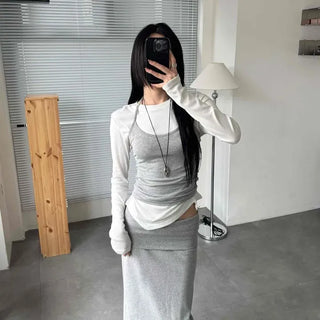 Slim Fit Plain Ribbon Strap Layered Sleeveless