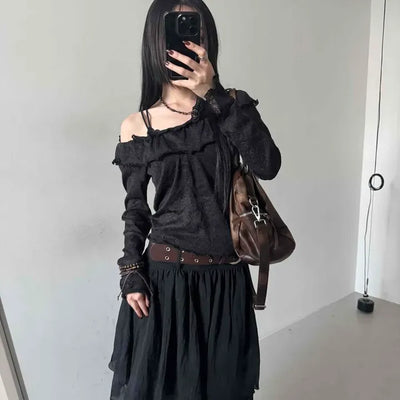Frill Plain Feminine Long Sleeve T-shirt