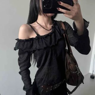 Frill Plain Feminine Long Sleeve T-shirt
