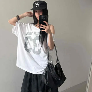 Oversized Lettering Numbering Color Block Daily Short Sleeve T-shirt