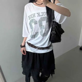 Oversized Lettering Numbering Color Block Daily Short Sleeve T-shirt