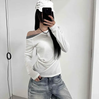 Slim Fit Plain Shirred Daily Long Sleeve T-shirt