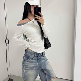 Slim Fit Plain Shirred Daily Long Sleeve T-shirt