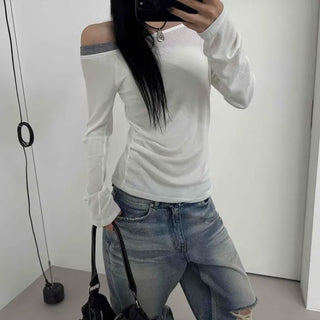Slim Fit Plain Shirred Daily Long Sleeve T-shirt