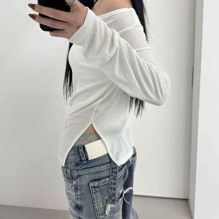 Slim Fit Plain Shirred Daily Long Sleeve T-shirt