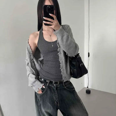 Regular Fit Plain Button Frill Long Sleeve Cardigan