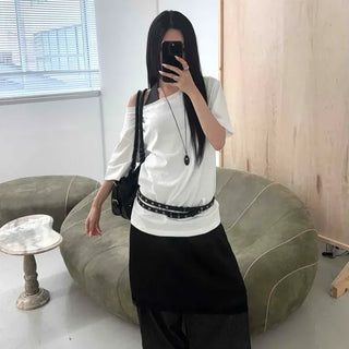 Loose-fit String Straight H-line Daily Midi Skirt