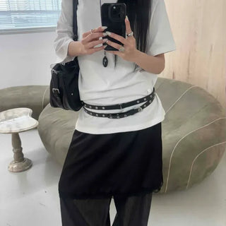 Loose-fit String Straight H-line Daily Midi Skirt