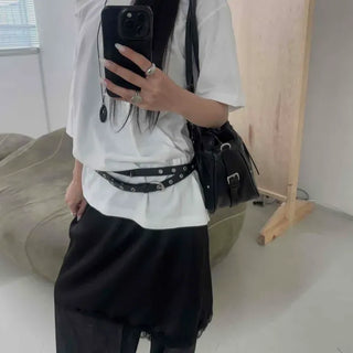 Loose-fit String Straight H-line Daily Midi Skirt