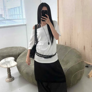 Loose-fit String Straight H-line Daily Midi Skirt