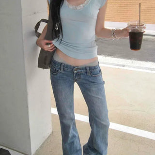 Low-Rise Washed Bootcut Flare Daily Long Pants