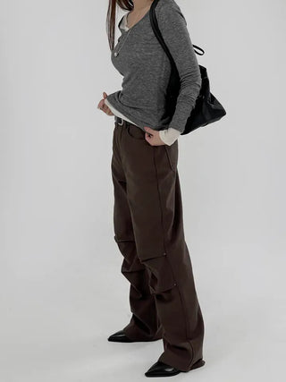 Noir V-neck Long Sleeve Tee