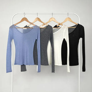 Noir V-neck Long Sleeve Tee