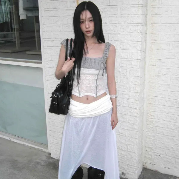 See-through Layered Asymmetrical Midi Skirt