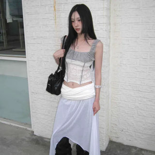 See-through Layered Asymmetrical Midi Skirt