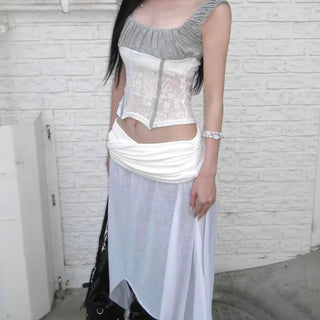 See-through Layered Asymmetrical Midi Skirt