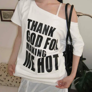 Muller Big Lettering Off-Shoulder Short Sleeve T-Shirt