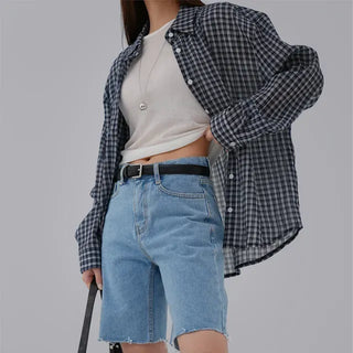 Navy oversized plaid shirt