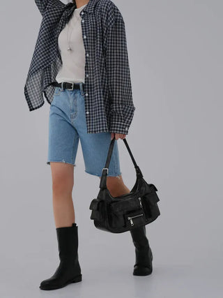 Navy oversized plaid shirt
