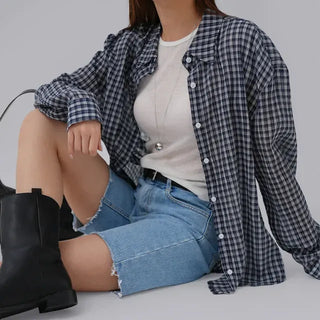 Navy oversized plaid shirt