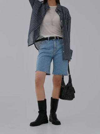 Navy oversized plaid shirt
