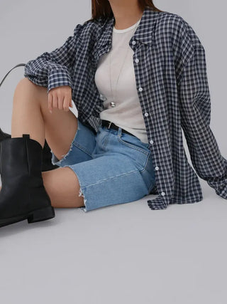 Navy oversized plaid shirt