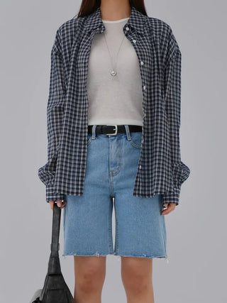 Navy oversized plaid shirt