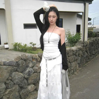 Frill String Tiered A-Line Long Skirt