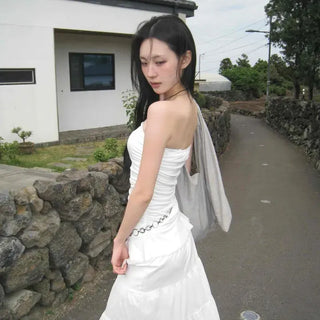 Frill String Tiered A-Line Long Skirt