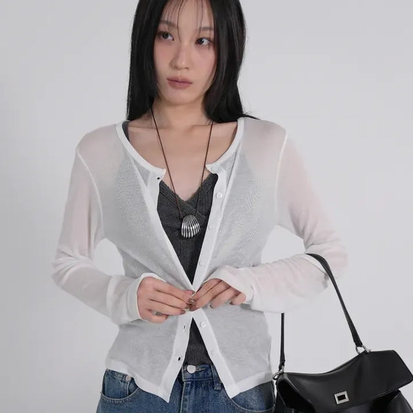 Leon See-through Tencel Round Loose Fit Cardigan