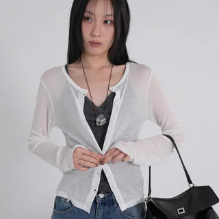 Leon See-through Tencel Round Loose Fit Cardigan