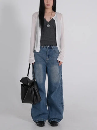Leon See-through Tencel Round Loose Fit Cardigan