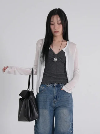 Leon See-through Tencel Round Loose Fit Cardigan
