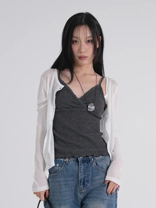 Leon See-through Tencel Round Loose Fit Cardigan