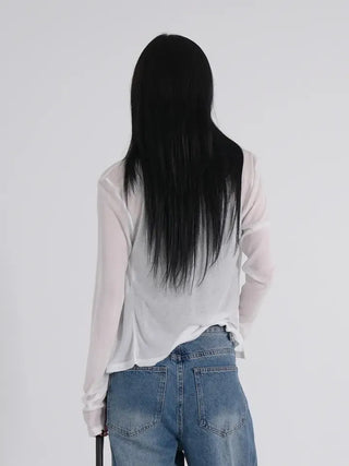 Leon See-through Tencel Round Loose Fit Cardigan
