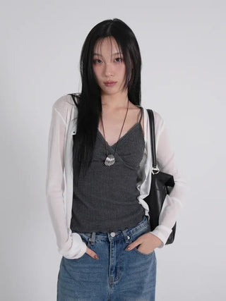 Leon See-through Tencel Round Loose Fit Cardigan