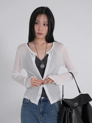 Leon See-through Tencel Round Loose Fit Cardigan
