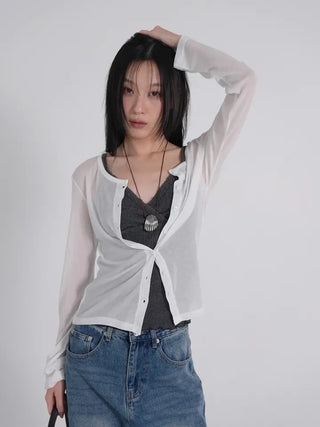 Leon See-through Tencel Round Loose Fit Cardigan
