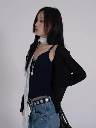 Leon See-through Tencel Round Loose Fit Cardigan