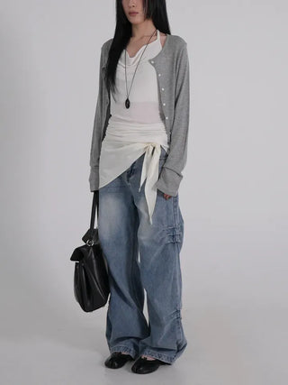Leon See-through Tencel Round Loose Fit Cardigan