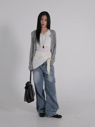 Leon See-through Tencel Round Loose Fit Cardigan