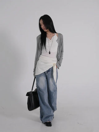Leon See-through Tencel Round Loose Fit Cardigan