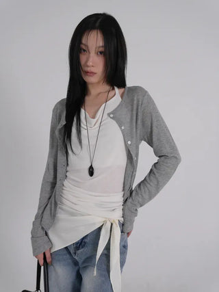 Leon See-through Tencel Round Loose Fit Cardigan