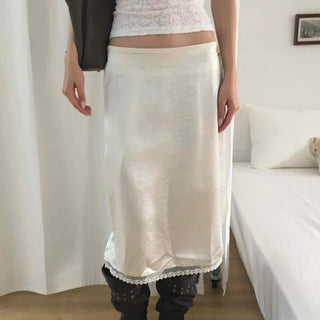 Noir Satin Slit Midi Skirt
