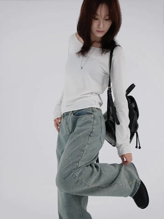 Long Knee Vintage Washed Denim