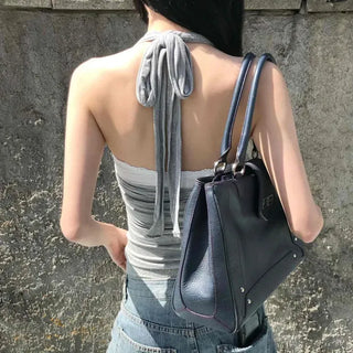 Slim Fit Side Shirring Wrap Halter Sleeveless