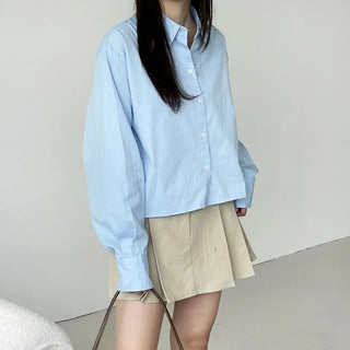 Mods mother-of-pearl button crop shirt