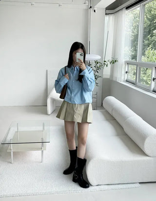 Mods mother-of-pearl button crop shirt